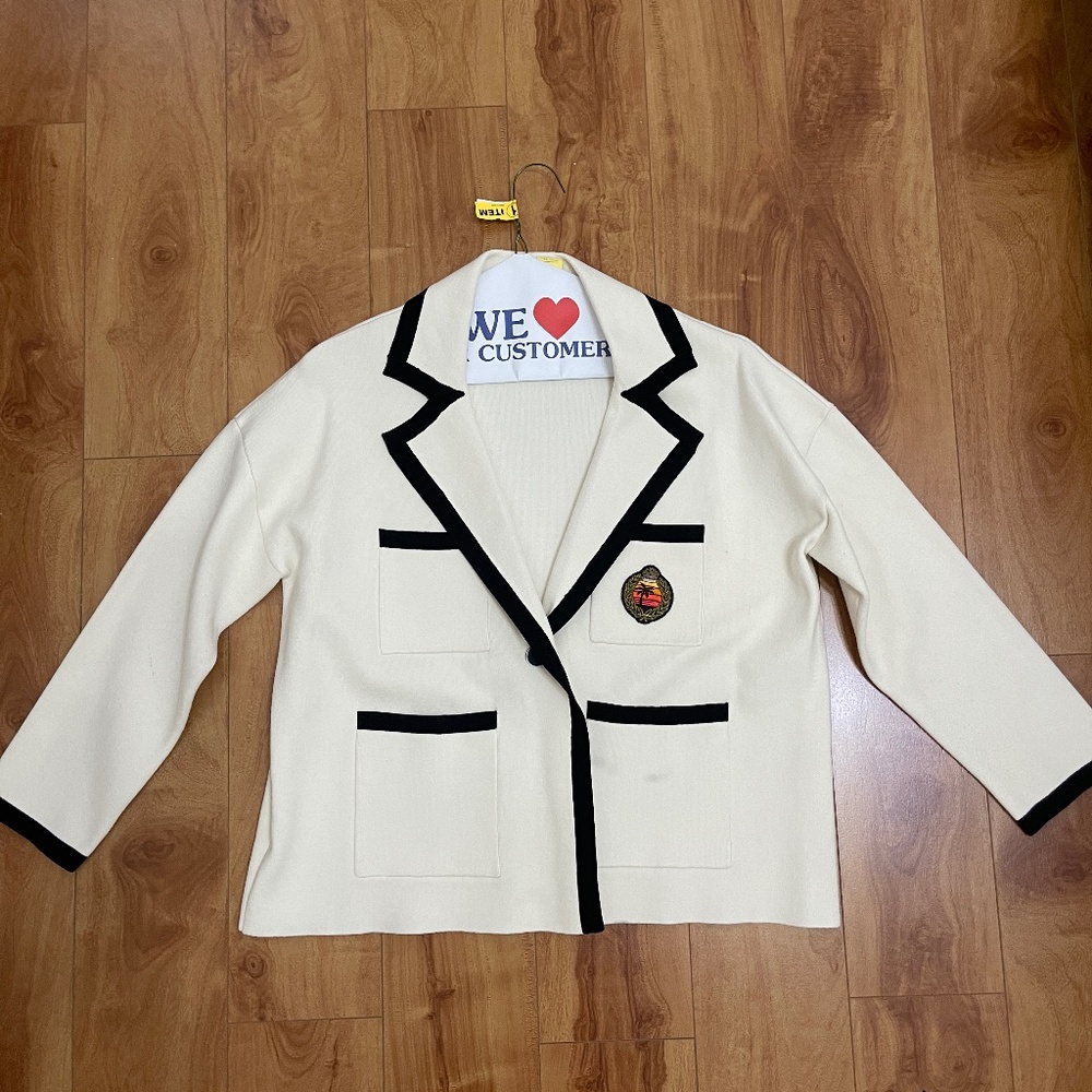 Sandro Cream Preppy Knit Blazer Size 1